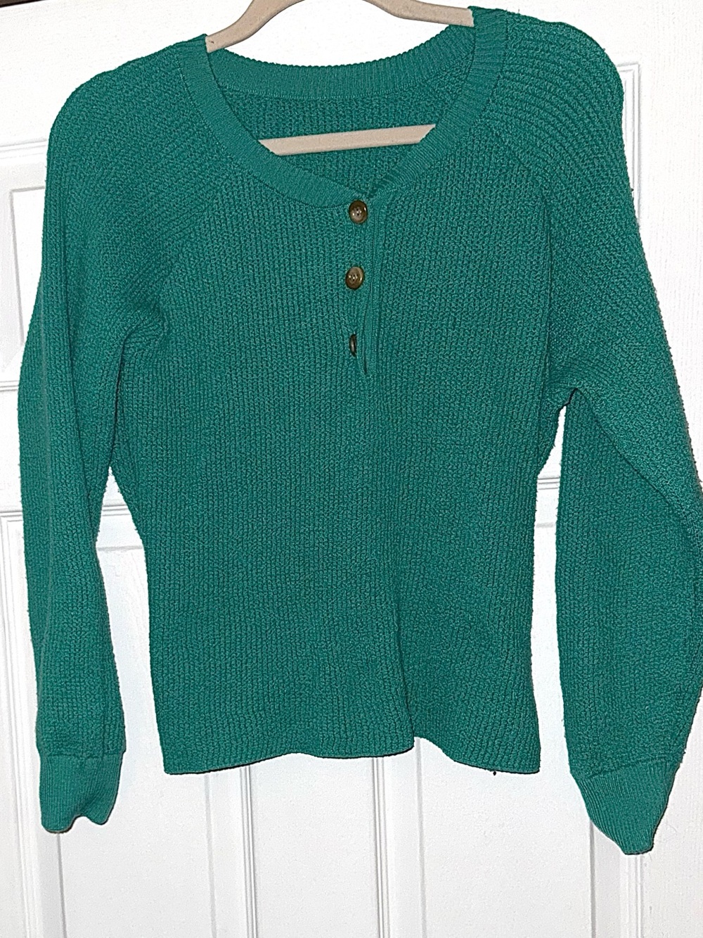 Teal Knit Henley Sweater with Button Placket